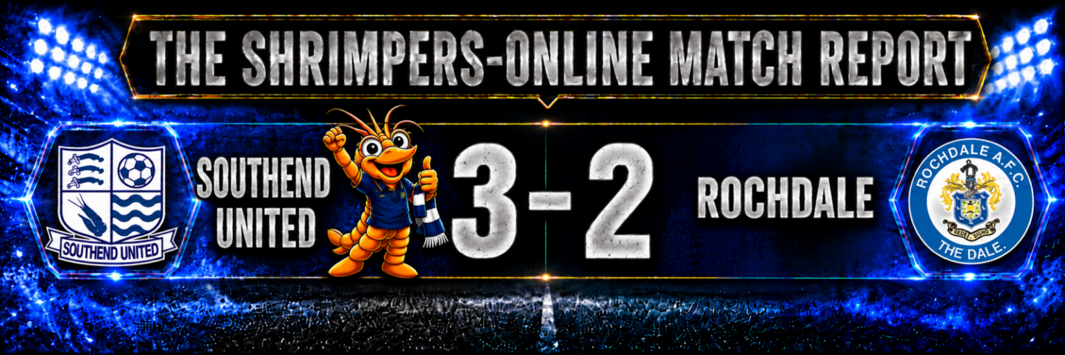Southend United 3–2 Rochdale match report, with Shrimpie celebrating beside Southend
