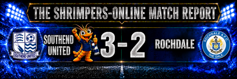 Southend United 3–2 Rochdale match report, with Shrimpie celebrating beside Southend