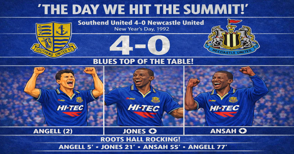 Southend United 4-0 Newcastle 1st January 1992