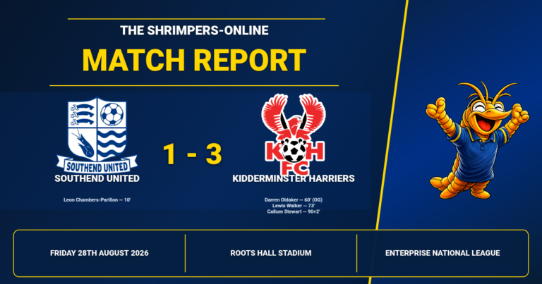 Southend United 1-3 Kidderminster Harriers match report – Friday 28th August 2026