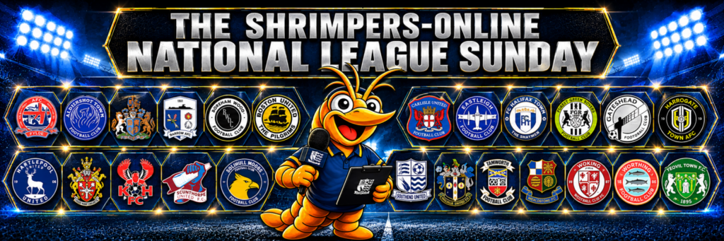 The Shrimpers-online National League Sunday featuring Shrimpie™ and the badges of all 24 National League clubs for 2026/27.